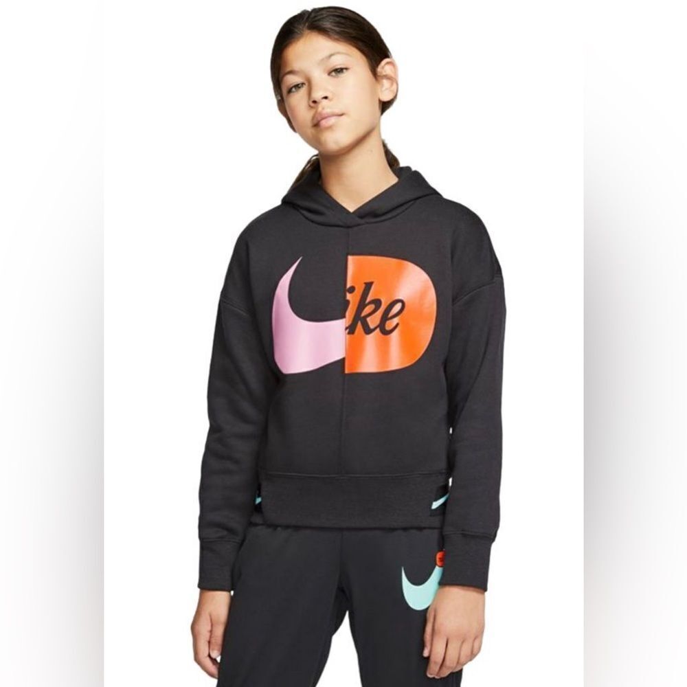 Nike Big Girls Black/Pink/Orange Hoodie Logo Fleece Size XL